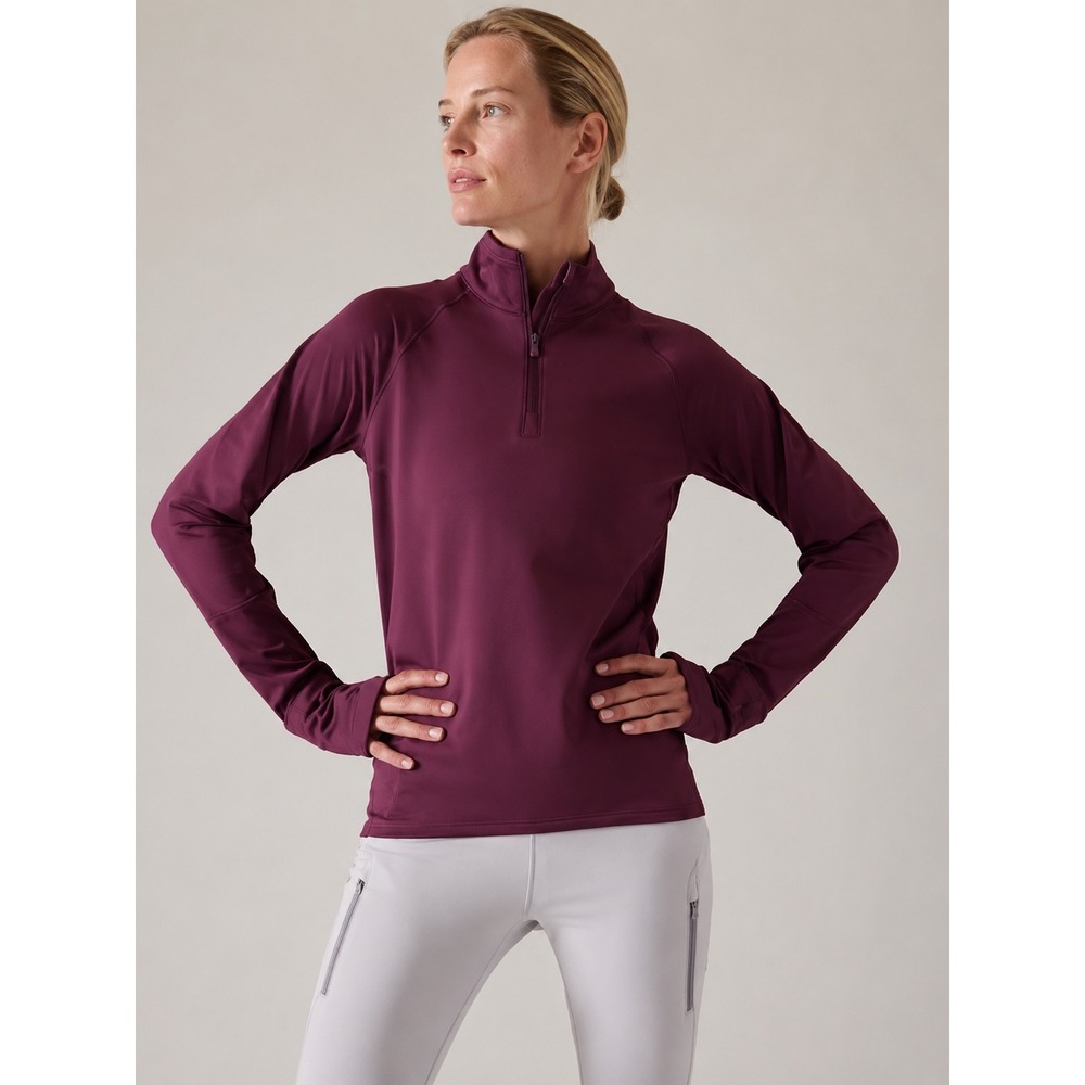 Athleta Women Whistler Half Zip S Purple Thumbhole Running Training Top Athletic